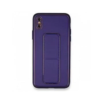 Alan Şanslı iPhone XS Coco Deri Standlı Kapak Mor Kılıf