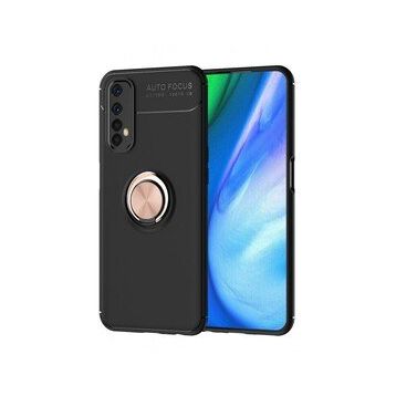 Alan Şanslı Realme 7 Range Yüzüklü Silikon Siyah Gold Kılıf