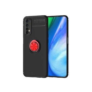 Alan Şanslı Realme 7 Range Yüzüklü Silikon Siyah Kırmızı Kılıf