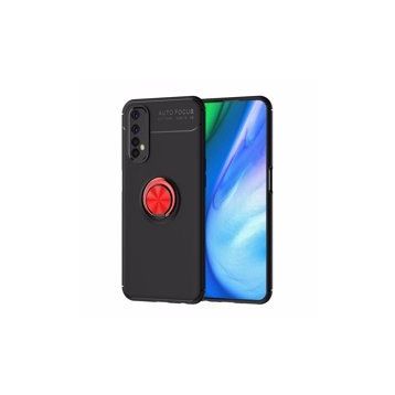 Alan Şanslı Realme 7 Range Yüzüklü Silikon Siyah Kırmızı Kılıf