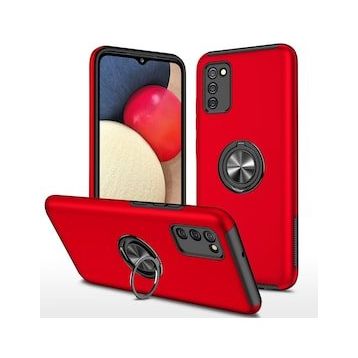 Alan Şanslı Samsung Galaxy A02S Elit Yüzüklü Kapak Kırmızı Kılıf