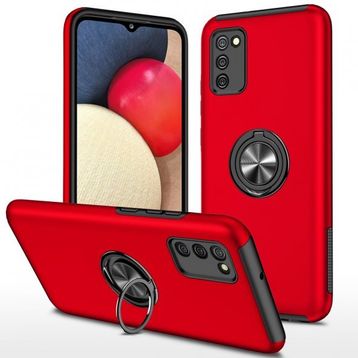 Alan Şanslı Samsung Galaxy A02S Elit Yüzüklü Kapak Kırmızı Kılıf