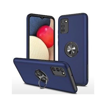 Alan Şanslı Samsung Galaxy A02S Elit Yüzüklü Kapak Lacivert Kılıf