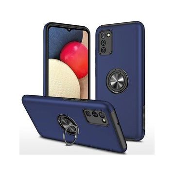 Alan Şanslı Samsung Galaxy A02S Elit Yüzüklü Kapak Lacivert Kılıf