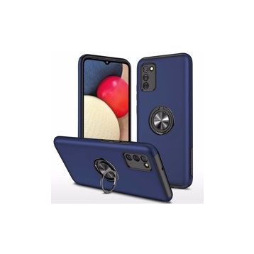 Alan Şanslı Samsung Galaxy A02S Elit Yüzüklü Kapak Lacivert Kılıf