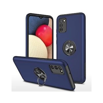 Alan Şanslı Samsung Galaxy A02S Elit Yüzüklü Kapak Lacivert Kılıf