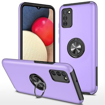 Alan Şanslı Samsung Galaxy A02S Elit Yüzüklü Kapak Mor Kılıf