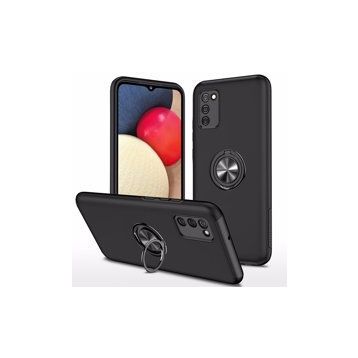 Alan Şanslı Samsung Galaxy A02S Elit Yüzüklü Kapak Siyah Kılıf