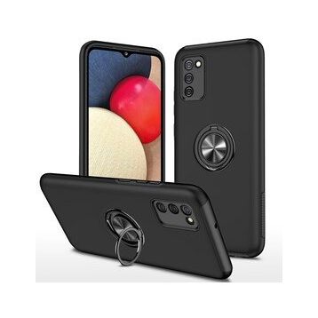 Alan Şanslı Samsung Galaxy A02S Elit Yüzüklü Kapak Siyah Kılıf