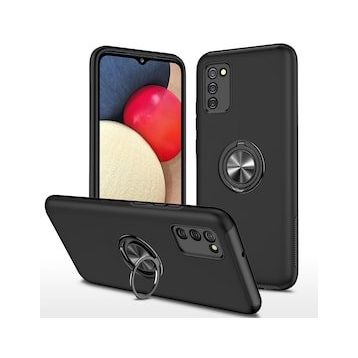 Alan Şanslı Samsung Galaxy A02S Elit Yüzüklü Kapak Siyah Kılıf