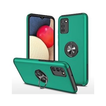 Alan Şanslı Samsung Galaxy A02S Elit Yüzüklü Kapak Yeşil Kılıf