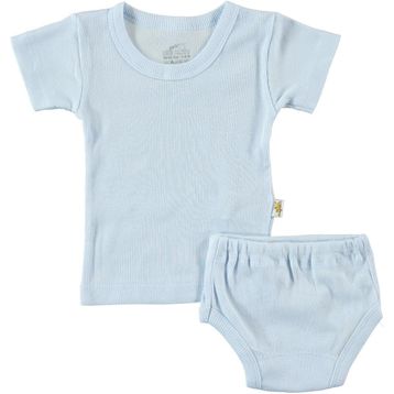 Albimini 42769 Mavi Minidamla Kaşkorse Bebe Kısa Kol Çamaşır Takımı
