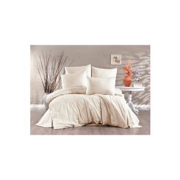 Alena Home Gold Serisi Düz Krem 180 x 200 cm Çift Kişilik Lastikli Çarşaflı Nevresim Takımı