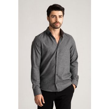 Alenmeza Erkek Gri Kışlık Melanj Oduncu Cepsiz Modern Fit Gömlek