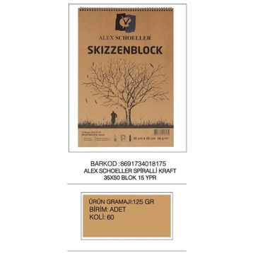 Alex ALX-1175 Kraft 35x50 Spiralli 15 Adet Resim Blok