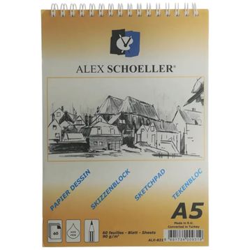 Alex Schoeller ALX-821 Spiralli A5 90 gr 60 Yaprak Dikey Eskiz Bloknot
