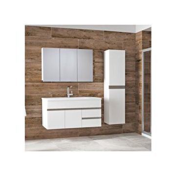 Alfa Banyo Esen Beyaz 100+35 cm Boy Dolaplı Lüx Banyo Dolabı Takımı