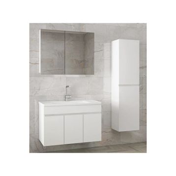 Alfa Banyo Viola3-Beyaz 80+35 cm Mdf-Aynalı Seramik Lavabolu Banyo Dolabı Takımı