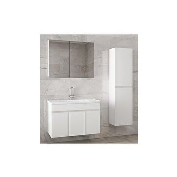 Alfa Banyo Viola3-Beyaz 80+35 cm Mdf-Aynalı Seramik Lavabolu Banyo Dolabı Takımı