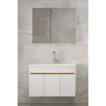 Alfa Banyo Viola3 S-80 CM MDF Ayna Dolaplı Seramik Lavabolu Beyaz Banyo Dolabı