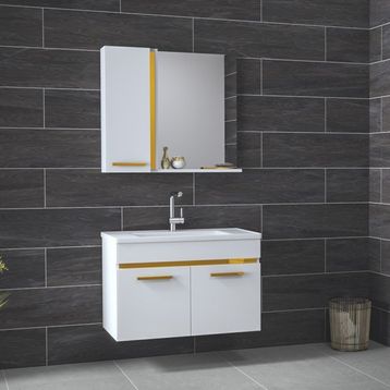 Alfa Banyo Yeni Gold Beyaz 65 cm Banyo Dolabı Takımı