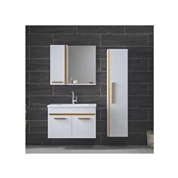 Alfa Banyo Yeni Gold Beyaz 80+35 cm Boy Dolaplı Banyo Dolabı Takımı