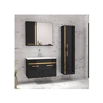 Alfa Banyo Yeni Gold Siyah 80+35 cm Boy Dolaplı Banyo Dolabı Takımı