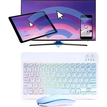 Alfa MEC Samsung Galaxy Tab A9 Plus 11 inç Uyumlu Mavi Aydınlatmalı Işıklı Kablosuz Bluetooth Klavye-Mouse