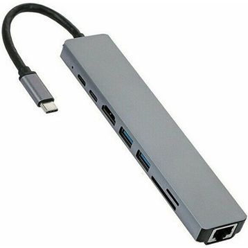 Alfais 4681 Type-C To HDMI USB 3.0 SD MicroSD 8 İn 1 Kart RJ45 Ethernet Çevirici Dönüştürücü Adaptör