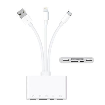Alfais 4702 USB 3.0 Type-C Lightning to SD TF OTG 5in1 Kart Okuyucu Çevirici Dönüştürücü Adaptör
