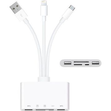 Alfais 4702 USB 3.0 Type-C Lightning to SD TF OTG 5in1 Kart Okuyucu Çevirici Dönüştürücü Adaptör