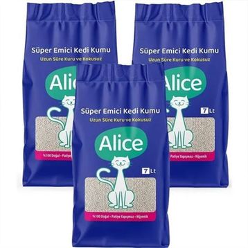 Alice Kalın Taneli Süper Emici Doğal 3x7 lt Kedi kumu