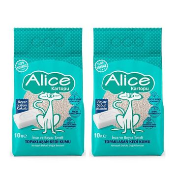 Alice Kartopu İnce Taneli Beyaz Sabun Kokulu 2x10 lt Kedi Kumu