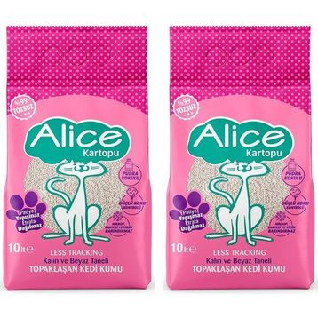 Alice Kartopu Kalın ve Beyaz Taneli Pudra Kokulu 2x10 lt Kedi Kumu