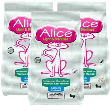 Alice Light & Sterilised 3 x 1 kg Somonlu Karidesli Kısırlaştırılmış/Kilolu Kediler İçin Premium Kedi Maması