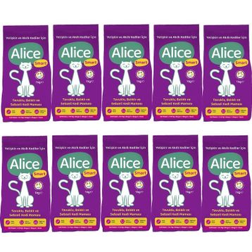 Alice Smart 10x1 kg Balıklı Tavuklu ve Sebzeli Yetişkin Kuru Kedi Maması