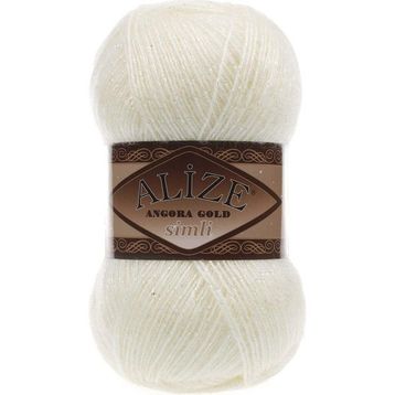 Alize 01 Krem 5'li Angora Gold Simli El Örgü İpi