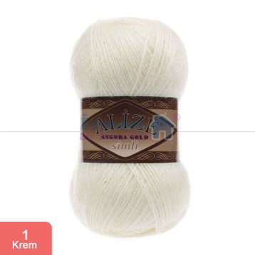 Alize 01 Krem 5'li Angora Gold Simli El Örgü İpi