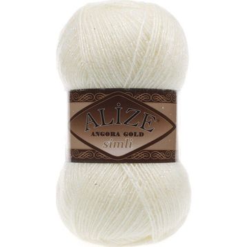 Alize 01 Krem 5'li Angora Gold Simli El Örgü İpi