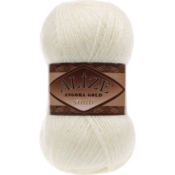 Alize 01 Krem 5'li Angora Gold Simli El Örgü İpi