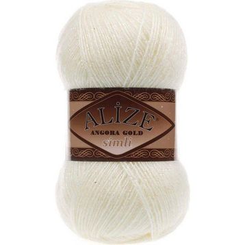 Alize 01 Krem 5'li Angora Gold Simli El Örgü İpi