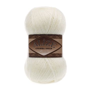 Alize 01 Krem 5'li Angora Gold Simli El Örgü İpi