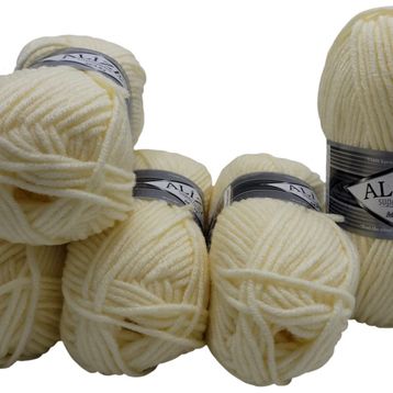 Alize 01 krem 5'li Süperlana Maxi El Örgü İpi