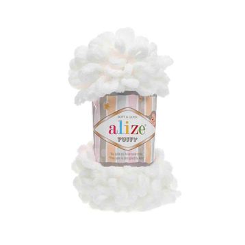 Alize 055 Beyaz Puffy El Örgü İpi