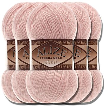 Alize 161 pudra 5'li Angora Gold Simli El Örgü İpi