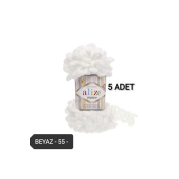 Alize Puffy 55 5 Adet Beyaz El Örgü İpi