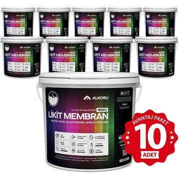 Alkoru Beyaz Likit Membran Renkli Reçine Esaslı 10x13 kg Sıvı Su Yalıtım Malzemesi