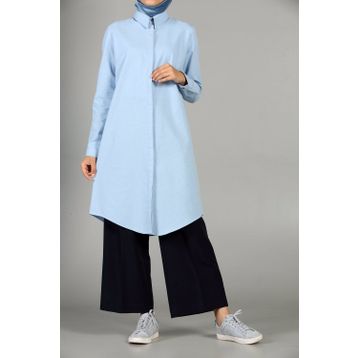 Allday 51664 Mavi Gizli Patlı Gömlek Tunik