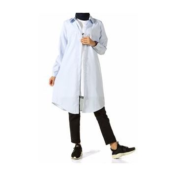Allday 51664 Mavi Gizli Patlı Gömlek Tunik