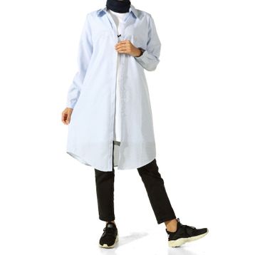 Allday 51664 Mavi Gizli Patlı Gömlek Tunik